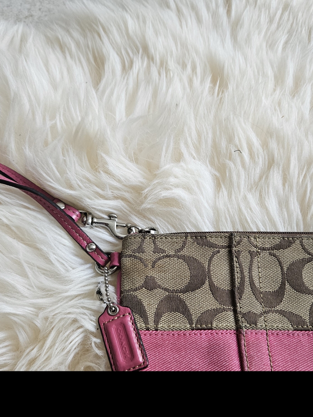 Coach Pink and Signature Canvas Wristlet